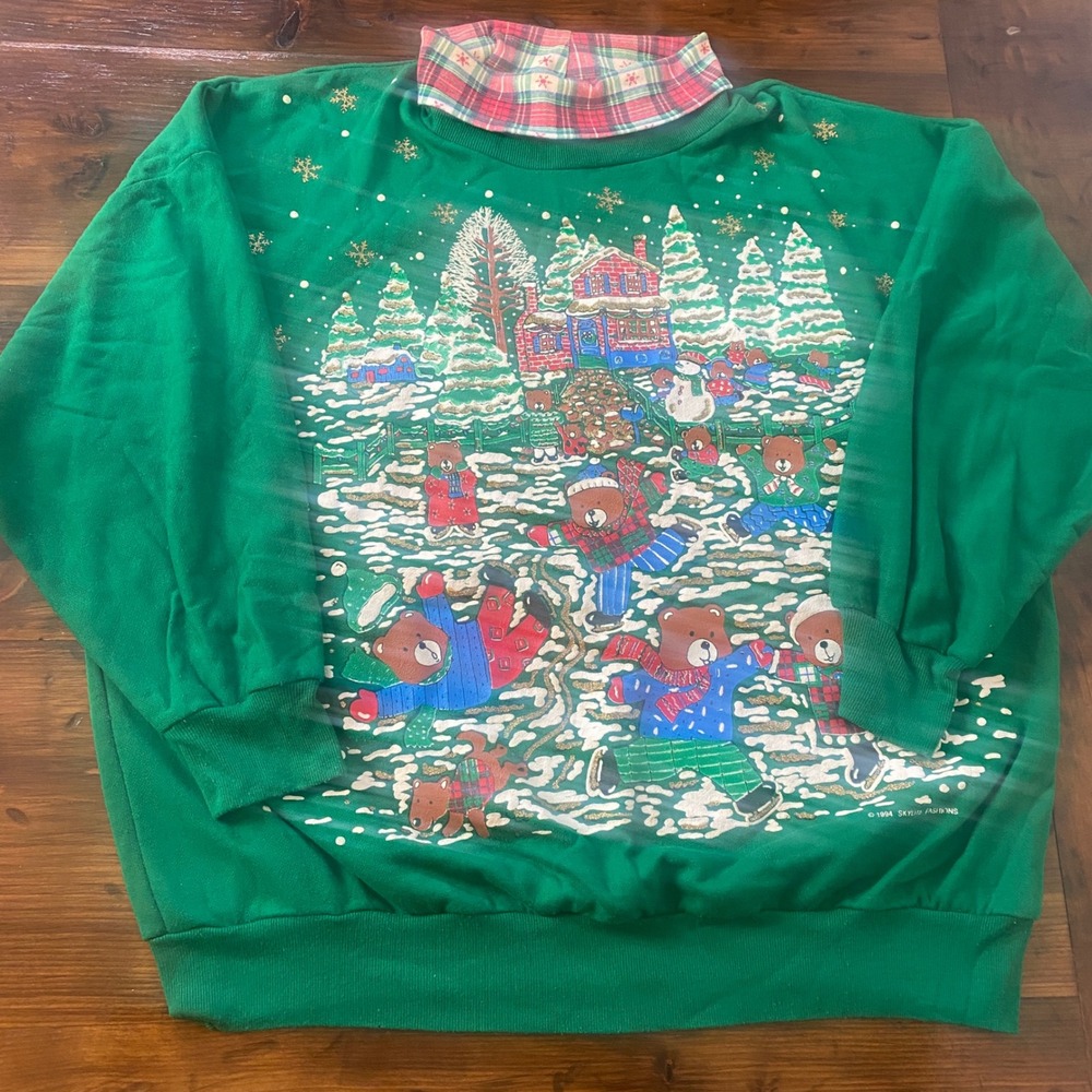 Vintage 1994 NutCracker Christmas Sweatshirt Plaid Collar Bears XL SKU A170